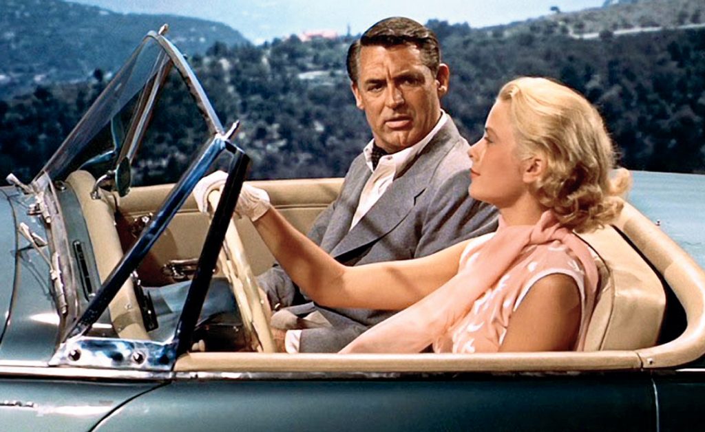 Cary Grant and Grace Kelly share an on screen romance in To Catch A Thief. A film by Alfred Hitchcock.