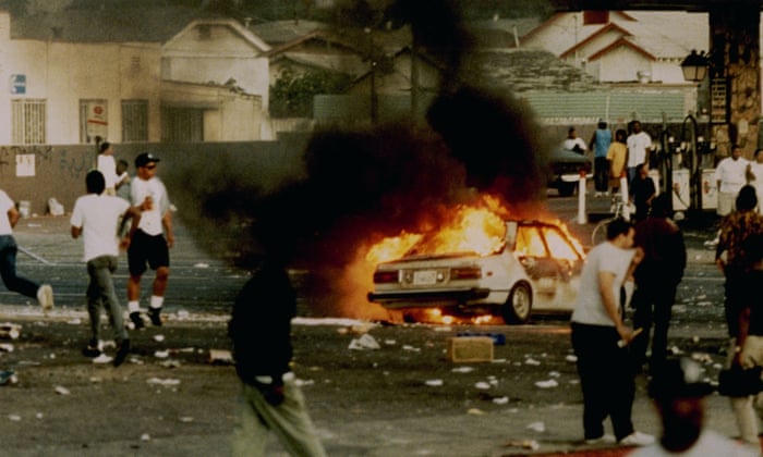 The destruction from rioting in LA 92 film.