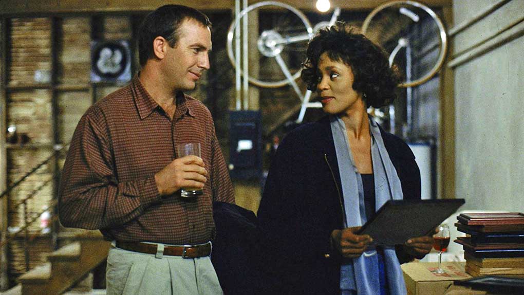 Romantic films. Kevin Costner stars opposite Whitney Houston in The Bodyguard (1992)