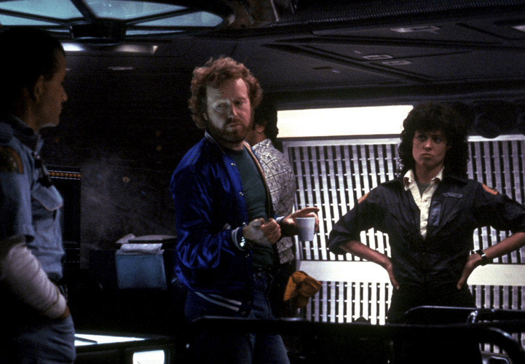 Director Ridley Scott with Ian Holm and Sigourney Weaver on the set of Alien