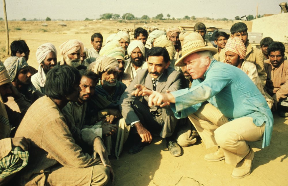 Attenborough with Ben Kingsley and cast during the shoot for Gandhi (1982)