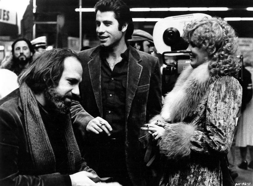 Brian De Palma, John Travolta and Nancy Allen on the set of Blow Out (1981)