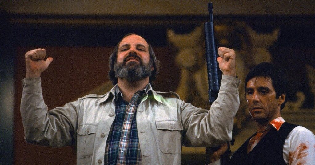 Brian De Palma and Al Pacino on set for Scarface (1983)