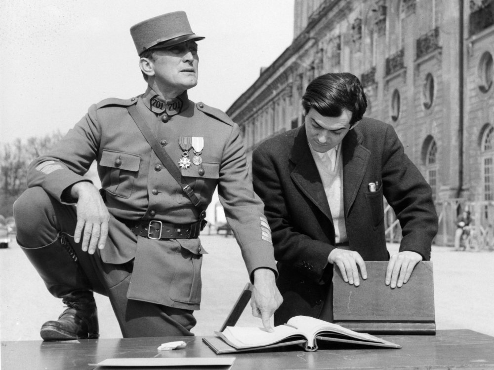 Kirk Douglas and Stanley Kubrick on the set of Paths of Glory (1957)