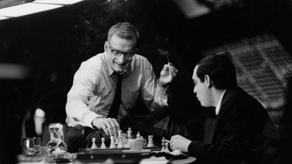 George C. Scott and Stanley Kubrick play chess on the set of Dr. Strangelove (1964)