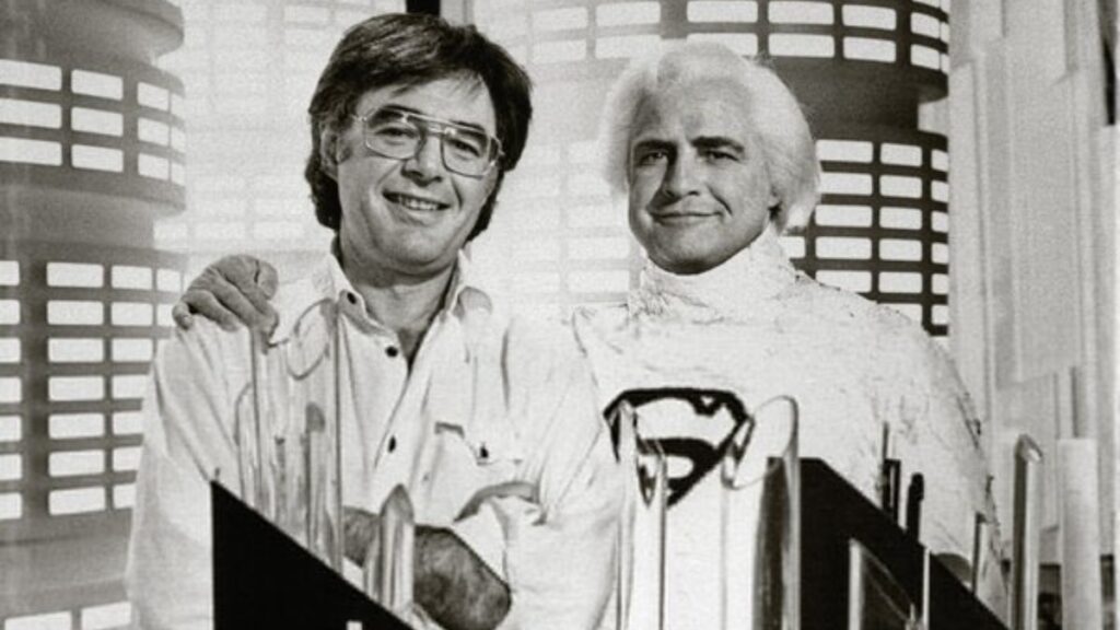 Richard Donner with Marlon Brando on the set of Superman (1978)