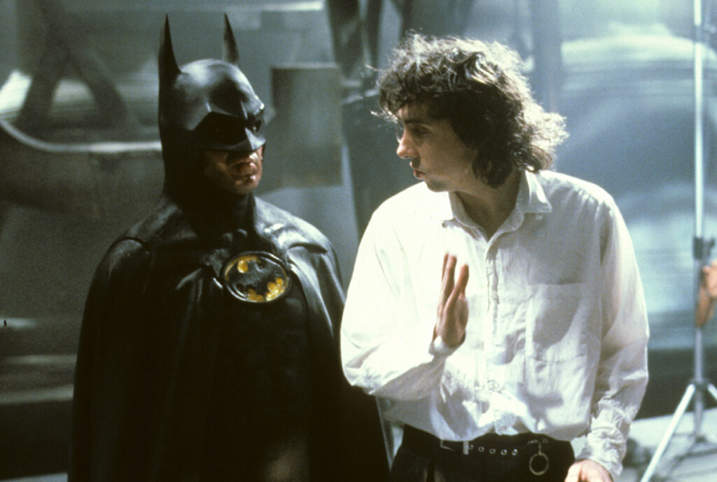 Michael Keaton and Tim Burton on set during the fiolming of Batman (1989)