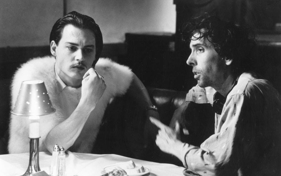 Johnny Depp and Tim Burton during the filming of Ed Wood (1994)