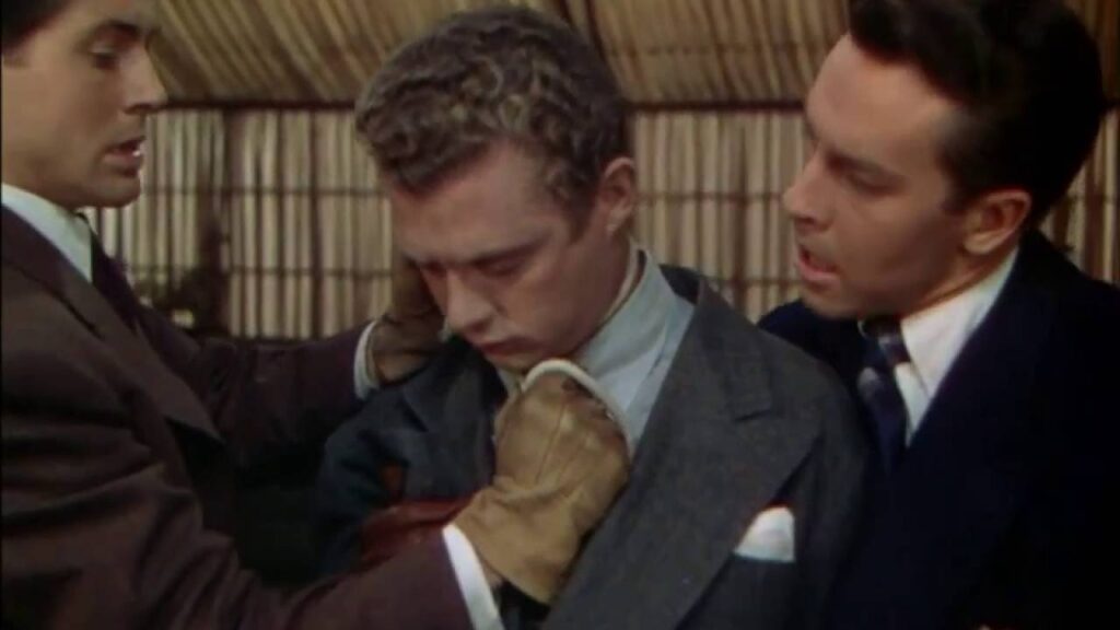 THe opening murder scene in Rope (1948)