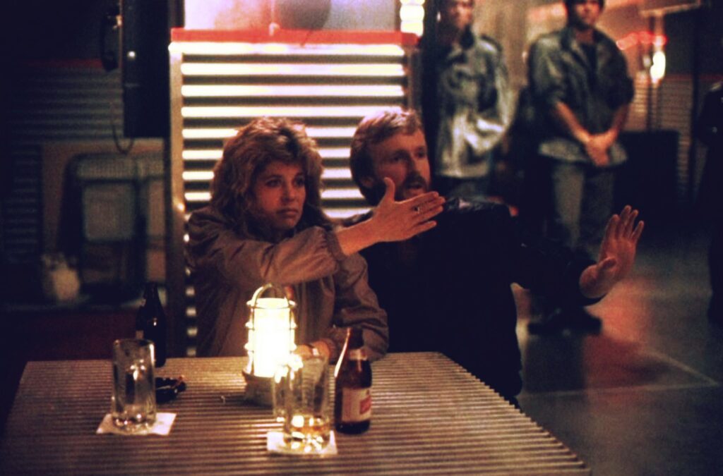 Linda Hamilton and James Cameron on set making The Terminator (1984)