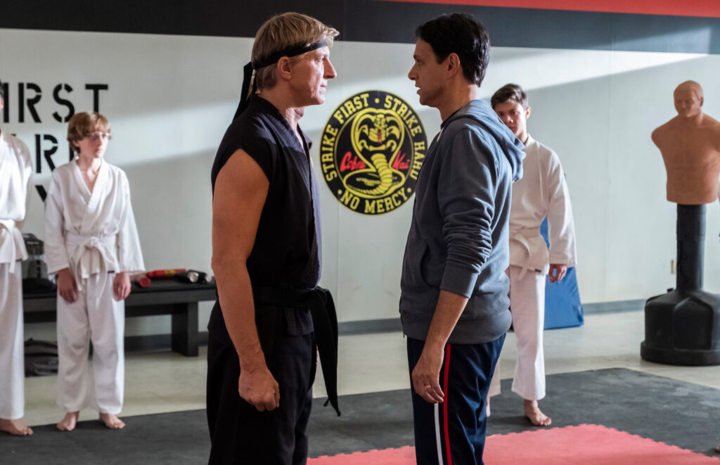 Old enemies Johnny Lawrence and Daniel LaRusso face off in Cobra Kai Series 1 (2018)