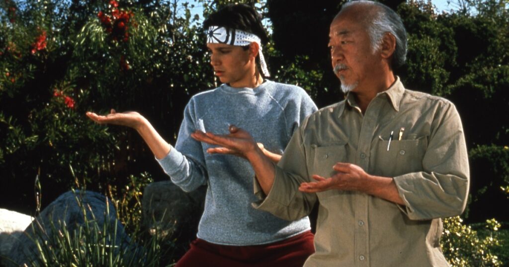 Daniel-san and Mr. Miyagi train in The Karate Kid (1984)