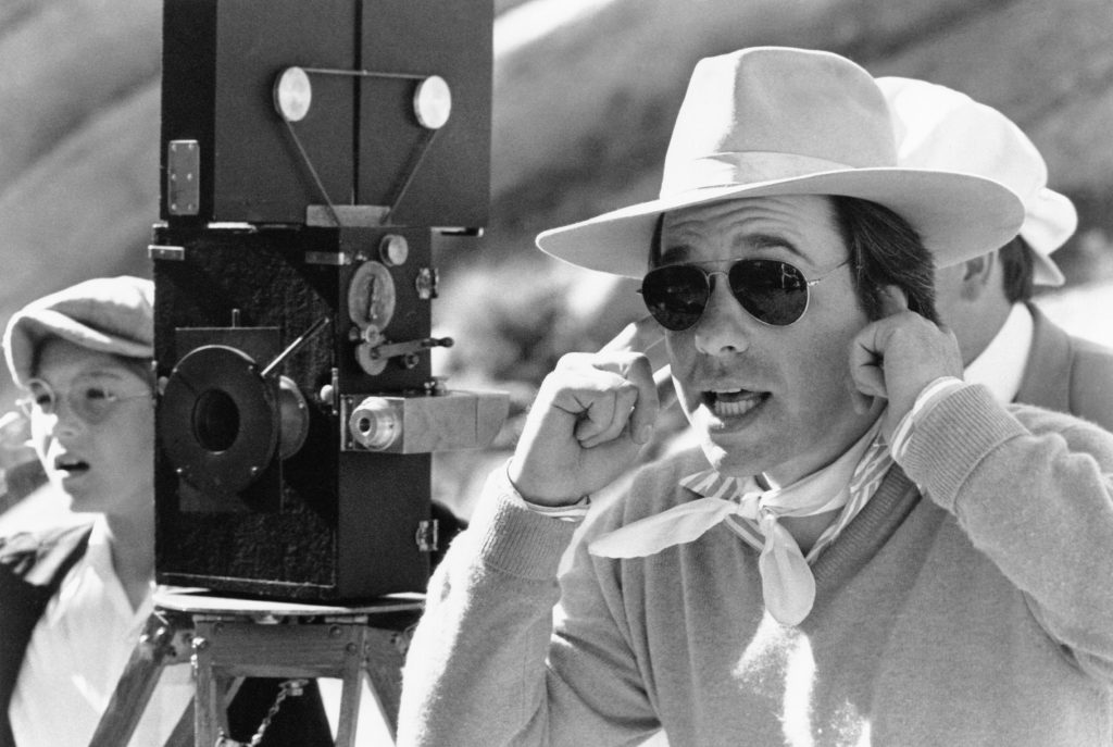 Peter Bogdanovich directing Paper Moon (1973), with Tatum O'Neal left of the camera.