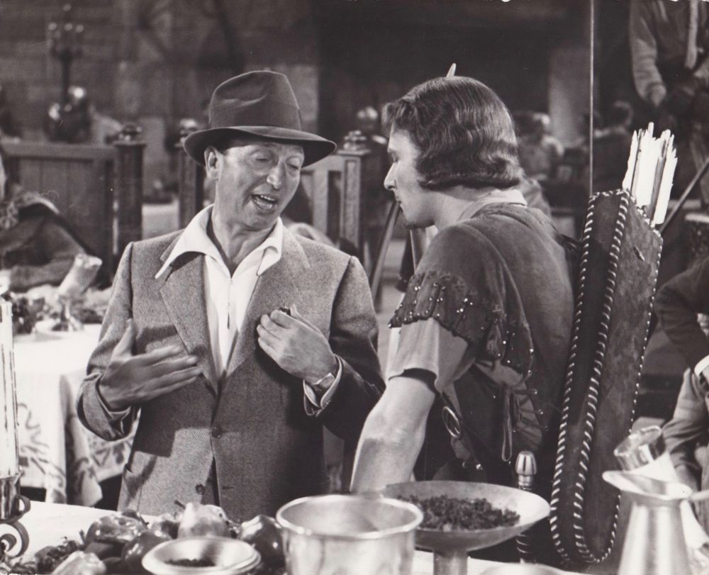 Michael Curtiz and Errol Flynn on the set of The Adventures of Robin Hood (1938)