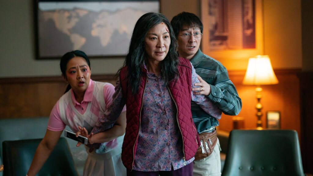 Stephanie Hsu, Michelle Yeoh and Ke Huy Quan in Everything Everywhere All at Once (2022) a Film School favourite.