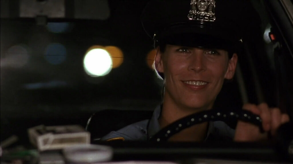 Jamie Lee Curtis in Blue Steel (1990) directed by Kathryn Bigelow.