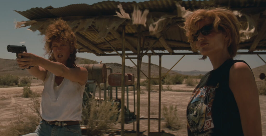 Susan Sarandon and Geena Davis in Thelma and Louise (1991) directed by Ridley Scott.