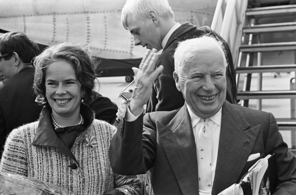 Filmmaker Charlie Chaplin with his wife Oona O'Neill.