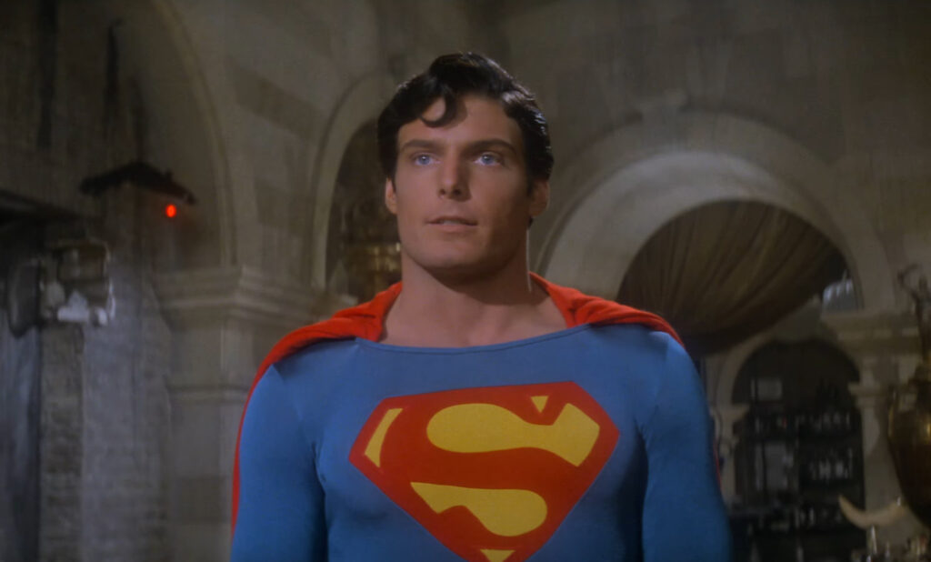 Christopher Reeve as the Man of Steel in Superman (1978) directed by Richard Donner.