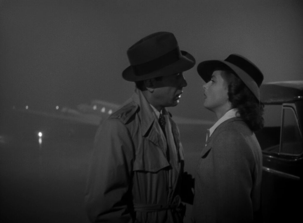 Humphrey Bogart and Ingrid Bergman in Casablanca (1942) directed by Michael Curtiz.