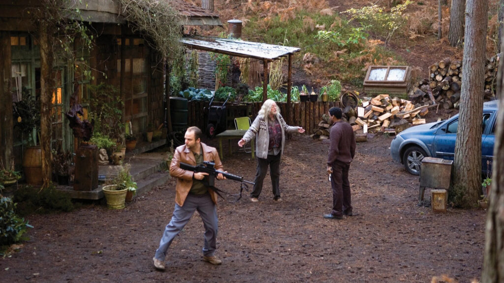 Jasper played by Michael Caine, invites his vistor to "pull my finger" in a final irreverant gesture. Children of Men (2006)