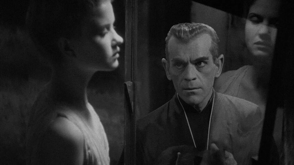 Poelzig's evil plans come to light. A scene from The Black Cat (1934)