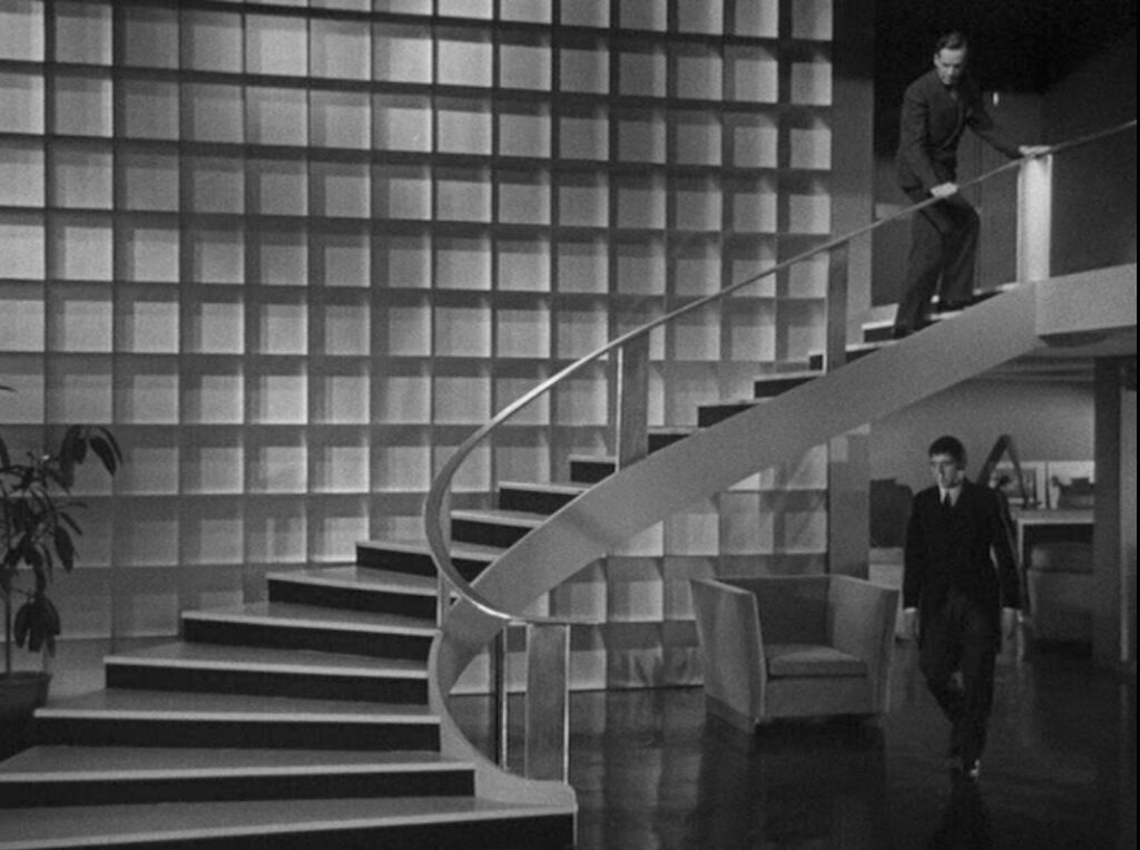 The modern art deco design is prevalent in The Black Cat's production and art design.
