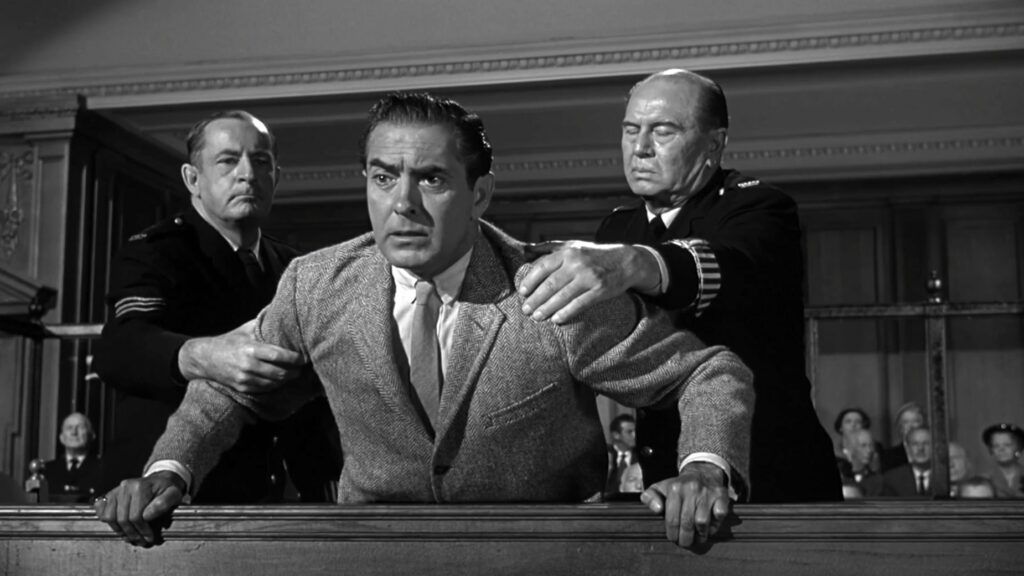 Tytrone Power in a dramatic and climatic scene in Witness for the Prosecution (1957)