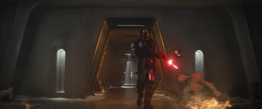 Din Djarin blasts an Imperial Remnant foe in The Mandalorian and Grogu (2026)