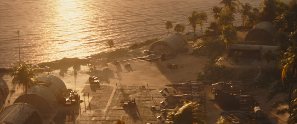 A ship lands at a base in a scene from The Mandalorian and Grogu (2026)