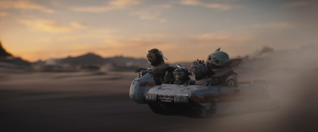 Grogu and pals ride in a speeder in The Mandalorian and Grogu (2026)
