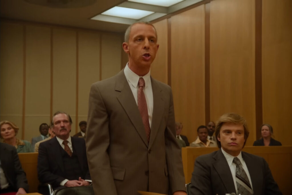 Martin Donovan as Fred Trump, Jeremy Strong as Roy Cohn and Sebastain Stan as Donald Trump in The Apprentice (2024)