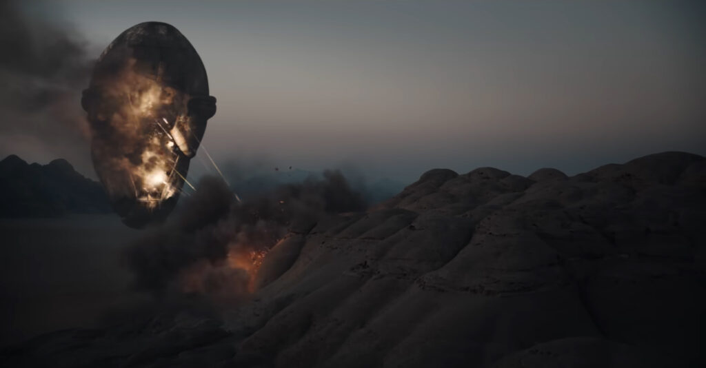A giant ship blasts the desert in Dune Part Two (2024)