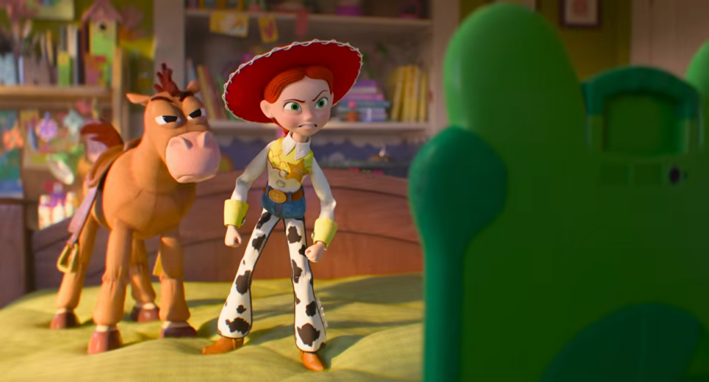 Jessie and Bullseye confront Lily Pad in Toy Story 5 (2026)