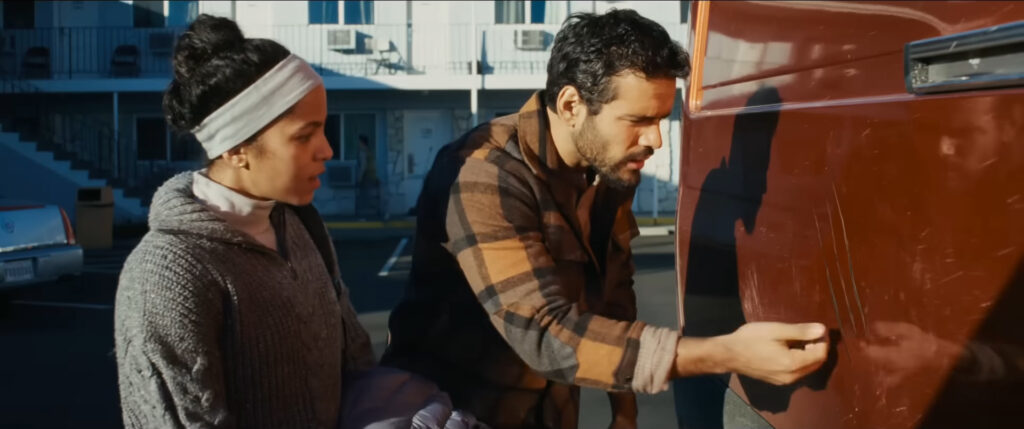 Jacob Scipio and Lou Llobell play Tyler and Maddie in Passenger (2026)
